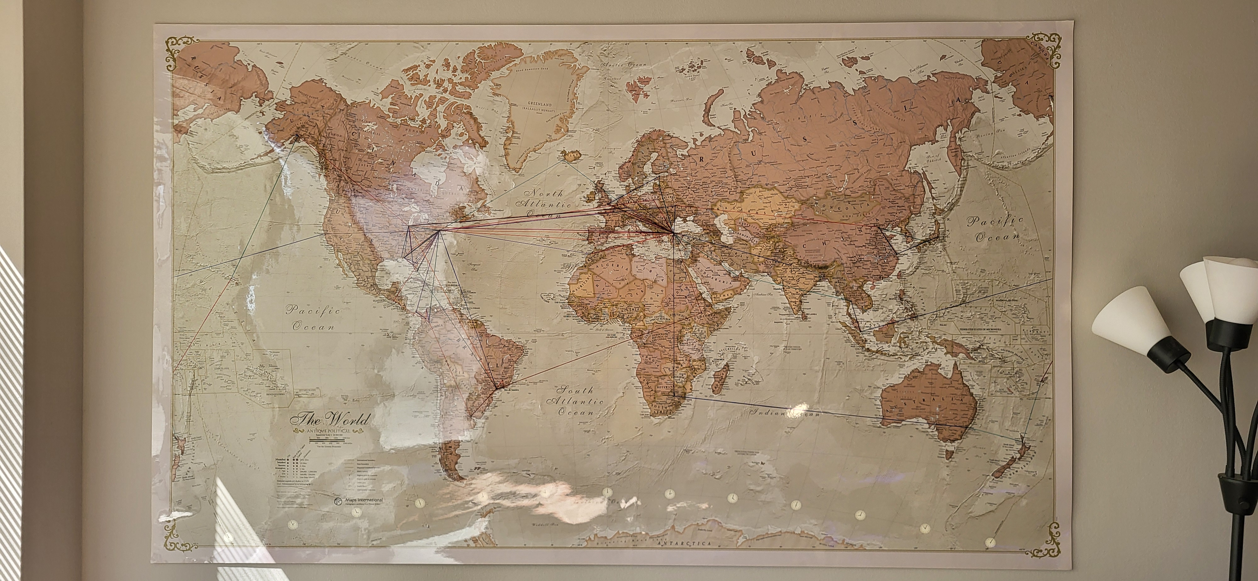 my world map poster with flights marked